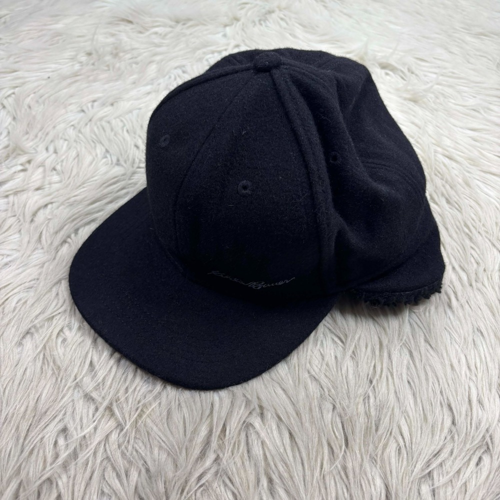 Eddie Bauer Adult Men's L XL Black Sherpa Lined Ear Flap Baseball Hat Hunting